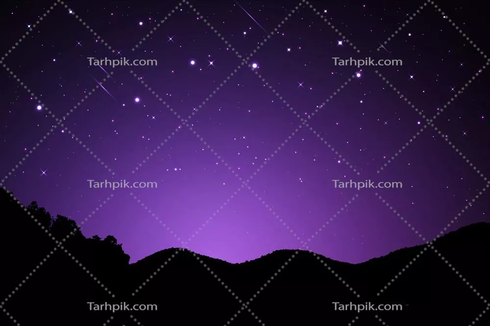 وکتور منظر شبانه با سایههای کوهها و آسمان زیبا