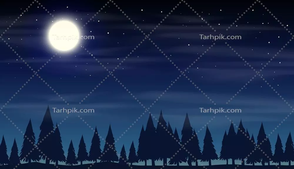 وکتور تصویری از صحنه شب با سایههای درختان در جنگل