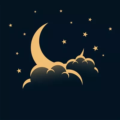 پسزمینهی وکتوری آسمان شب با ماه، ستارهها و ابرها
