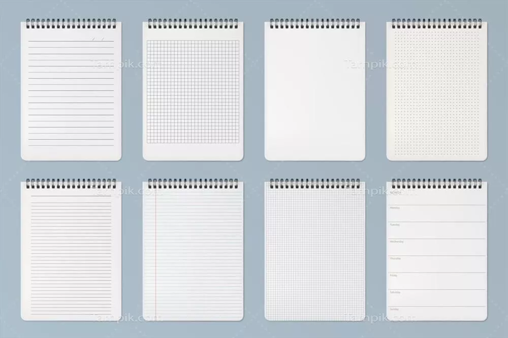 وکتور دفترهای یادداشت: بررسی و مقایسه انواع صفحات خطدار، شطرنجی و نقطه‌دار