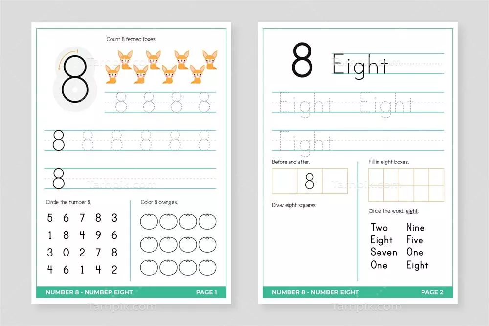 قالب Worksheet شماره 8 با طراحی وکتور مناسب برای آموزش