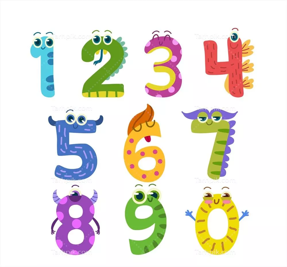 مجموعهی اعداد با تصاویری از حیوانات در طراحی وکتور