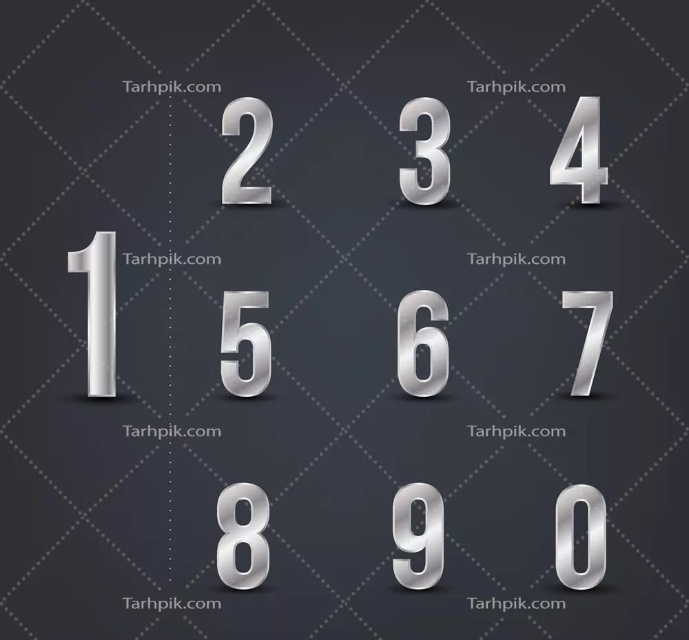 مجموعه اعداد با طراحی نقرهای در قالب وکتور (نسخه ۱)