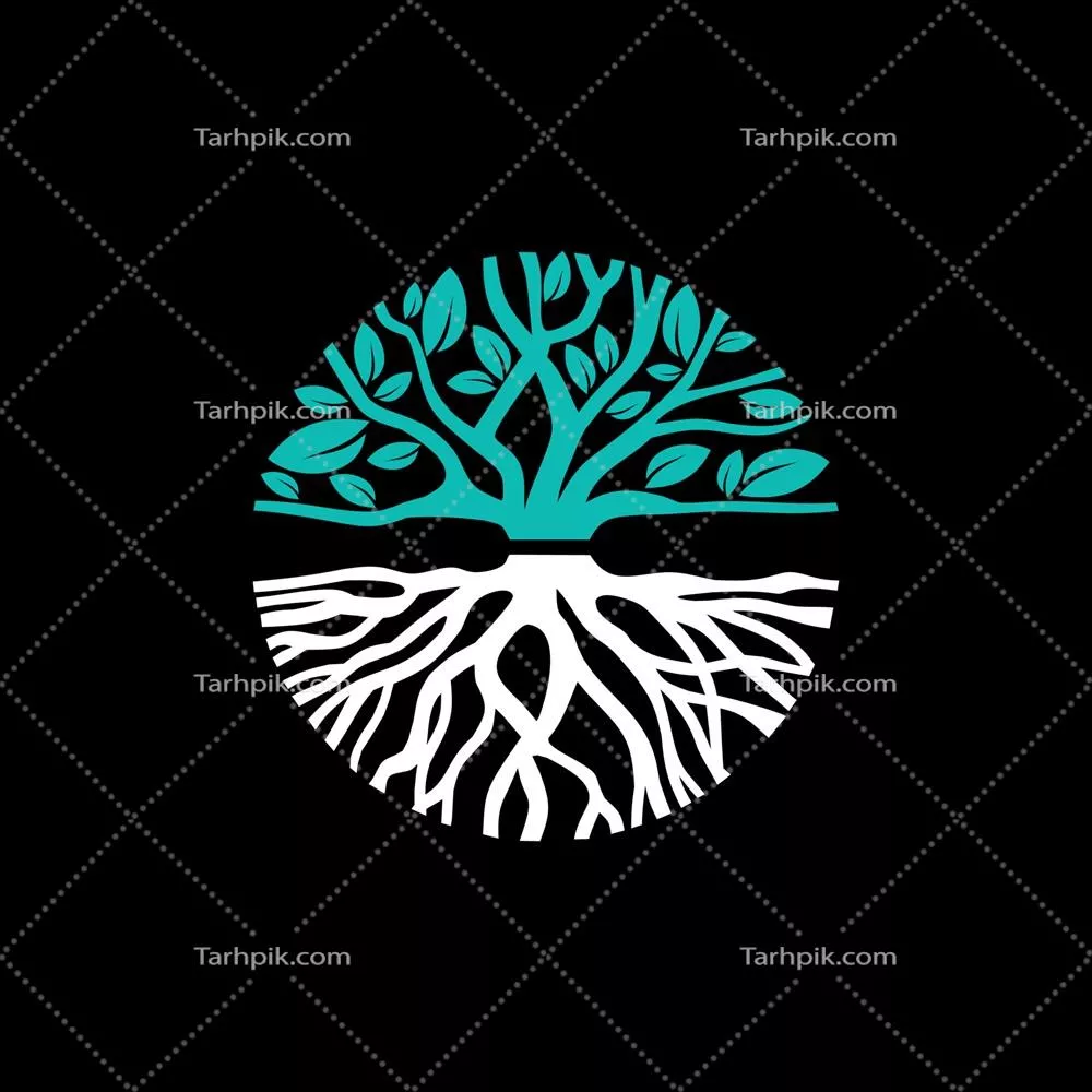 وکتور تصویرسازی از درخت بلوط و ریشههای آن در طبیعت