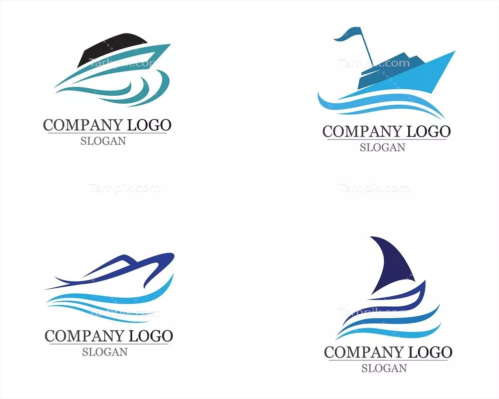 وکتور لوگوی ساده و خطی از سیلوئت کشتی کروز در اقیانوس