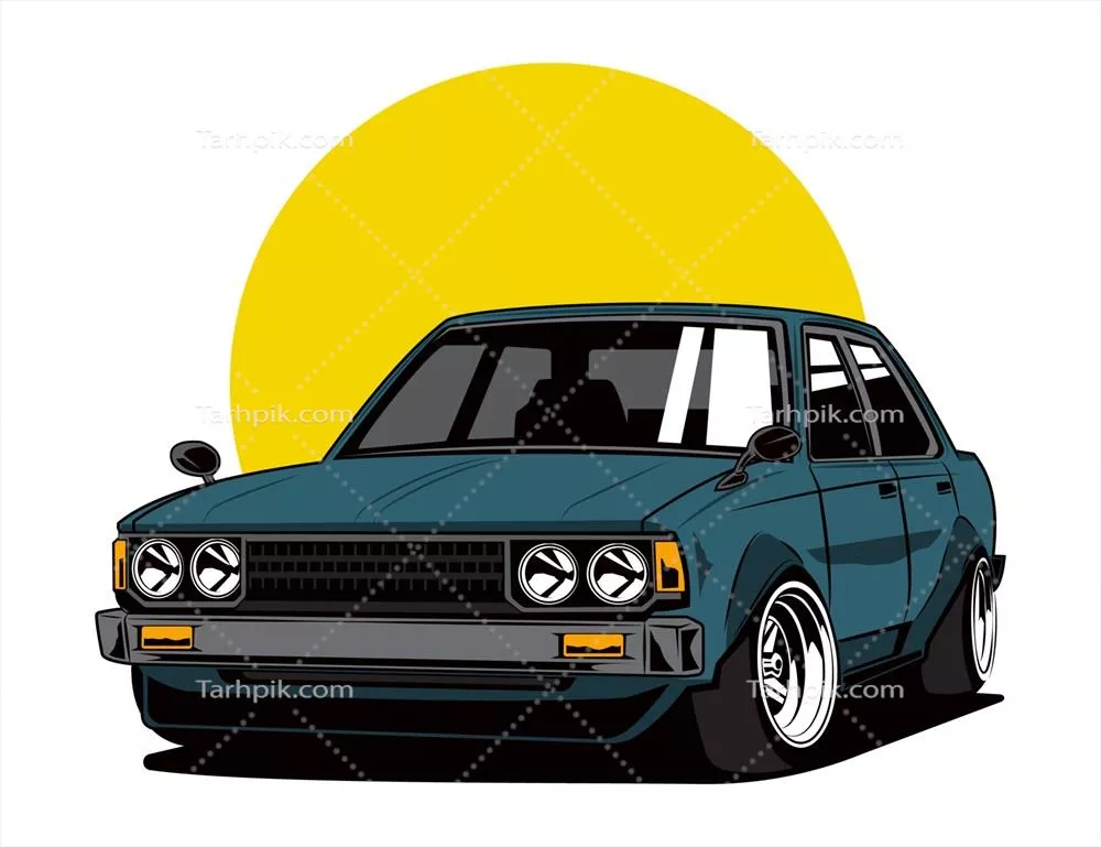 طراحی تصویر خودروی قدیمی با رنگ سبز تیره در وکتور