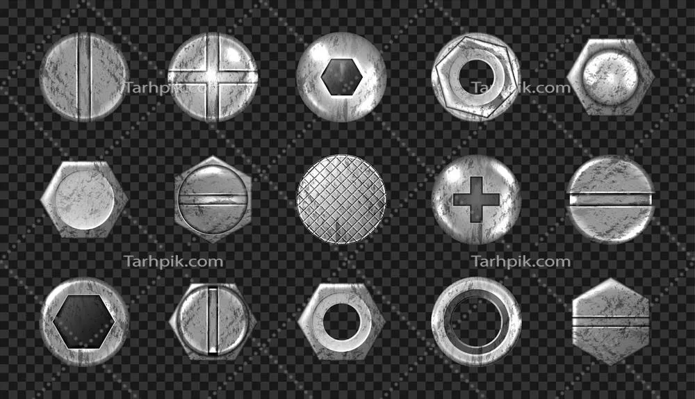 ست قدیمی سری میخ پیچ و پرچهای فلزی با طراحی وکتور