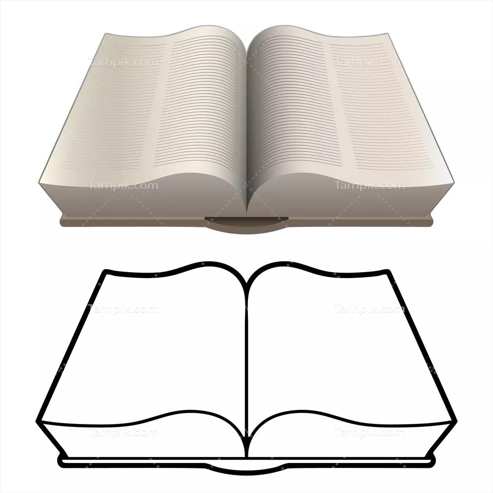 طراحی وکتور زیبا از جلد کتاب باز به سبک کلاسیک مقدس با دو نسخه رنگی و سیاه و سفید
