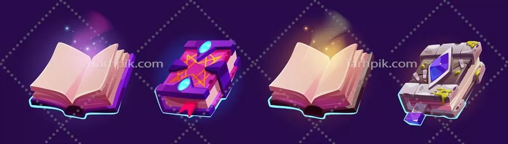 وکتور کتابهای جادوگری با دسترسی باز و بسته مشخصات و جادوها