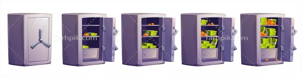 ست مجموعه وکتور جعبه امن با درب باز و سپرده پولی برای طراحی