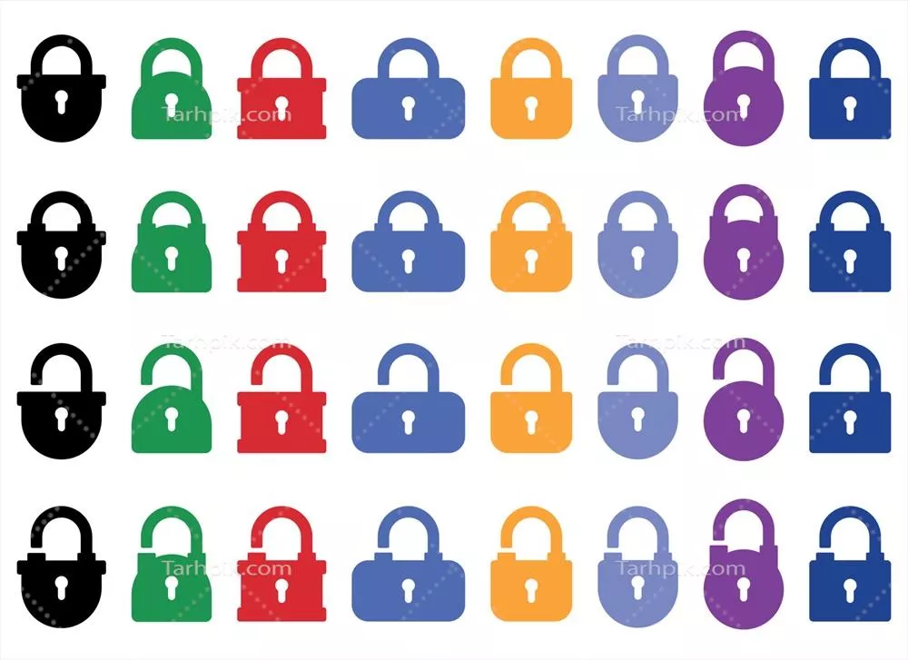 وکتور آیکون قفل باز و بسته شده به سبک فلت به عنوان نماد قفل