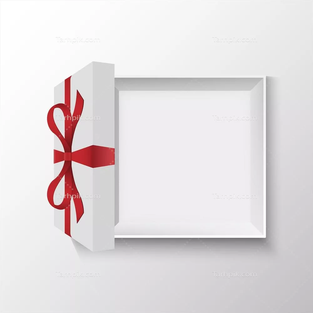وکتور تصویری از جعبه هدیه باز شده با روبان قرمز و طراحی گرافیکی