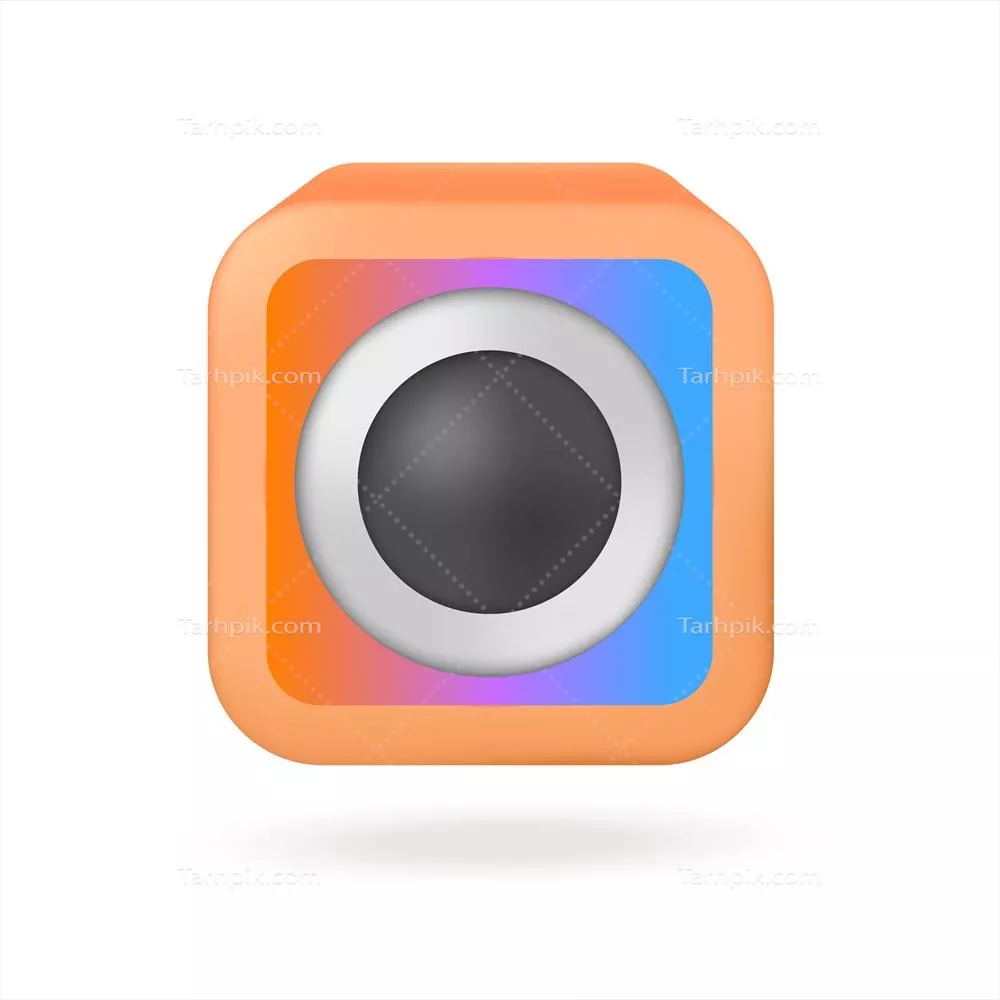تجسم سه بعدی از دوربین قدیمی نارنجی با لنز بزرگ - طراحی وکتور
