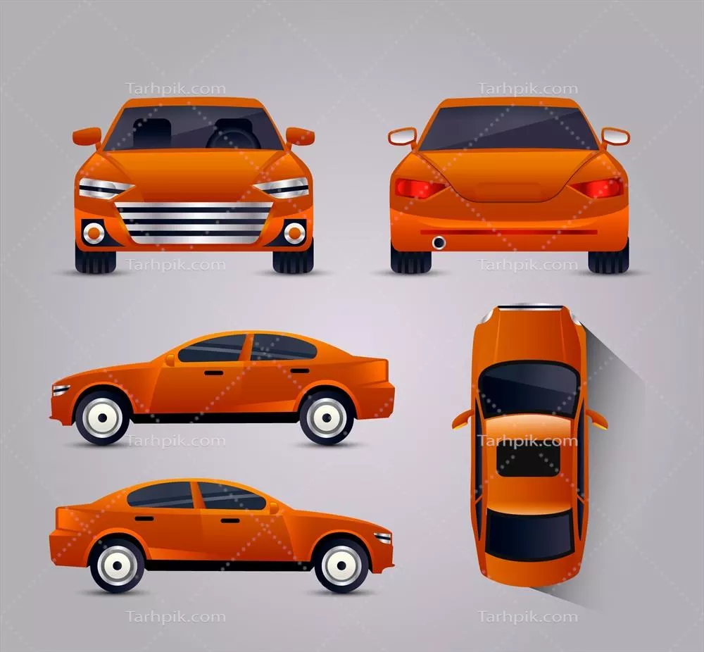 تصاویر وکتور مختلف از ماشین نارنجی: زوایای گوناگون و طراحی مدرن