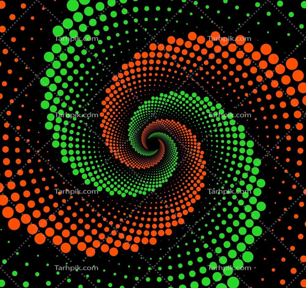وکتور گرداب مارپیچی با نقطههای نارنجی، سبز و سیاه