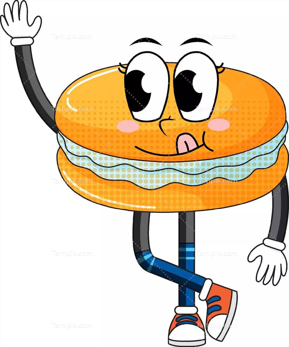 وکتور ماکارون نارنجی با چهره شاد و جذاب برای دسرهای خوشمزه