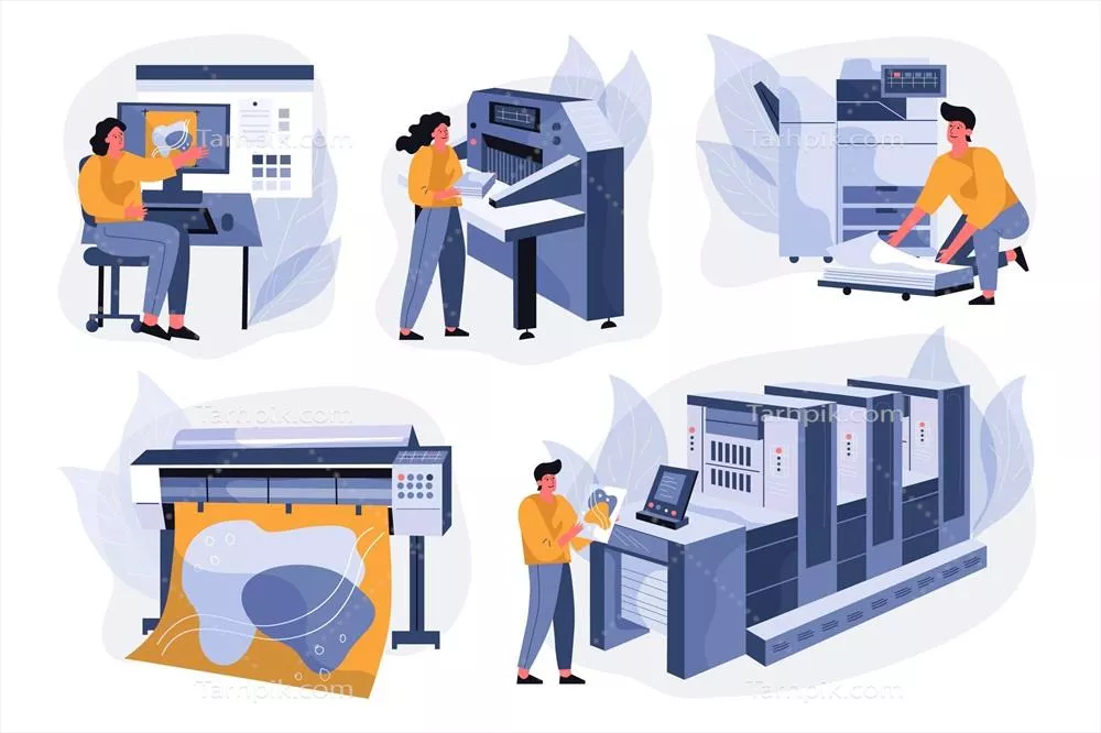 تصویر وکتور صنعت چاپ دقیق و ارگانیک با طراحی تخت