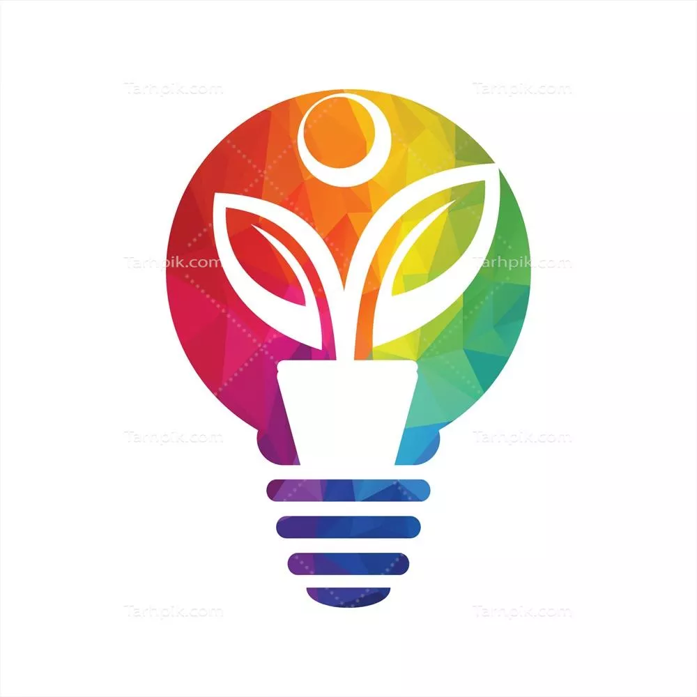 لوگوی وکتور لامپ حبابی و برگ ارگانیک با نماد رشد انسانی