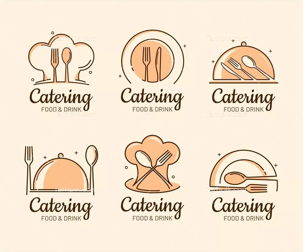 وکتور الگوهای لوگوی طراحی شده برای خدمات پذیرایی با قابلیت بسته بندی فلت