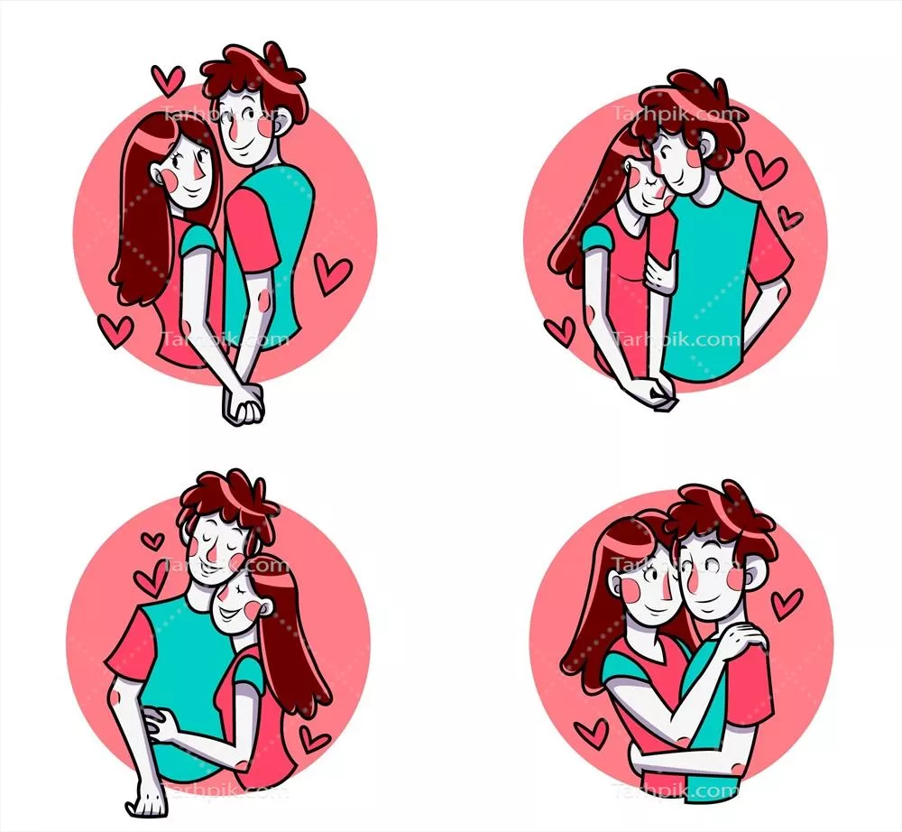 وکتور بسته تصاویر برداری از یک زوج خوشگل و دوست داشتنی به صورت کارتونی