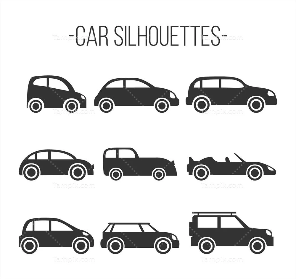 وکتور مجموعه نوشتاری سیلوئت های نه خودروی مختلف و جذاب