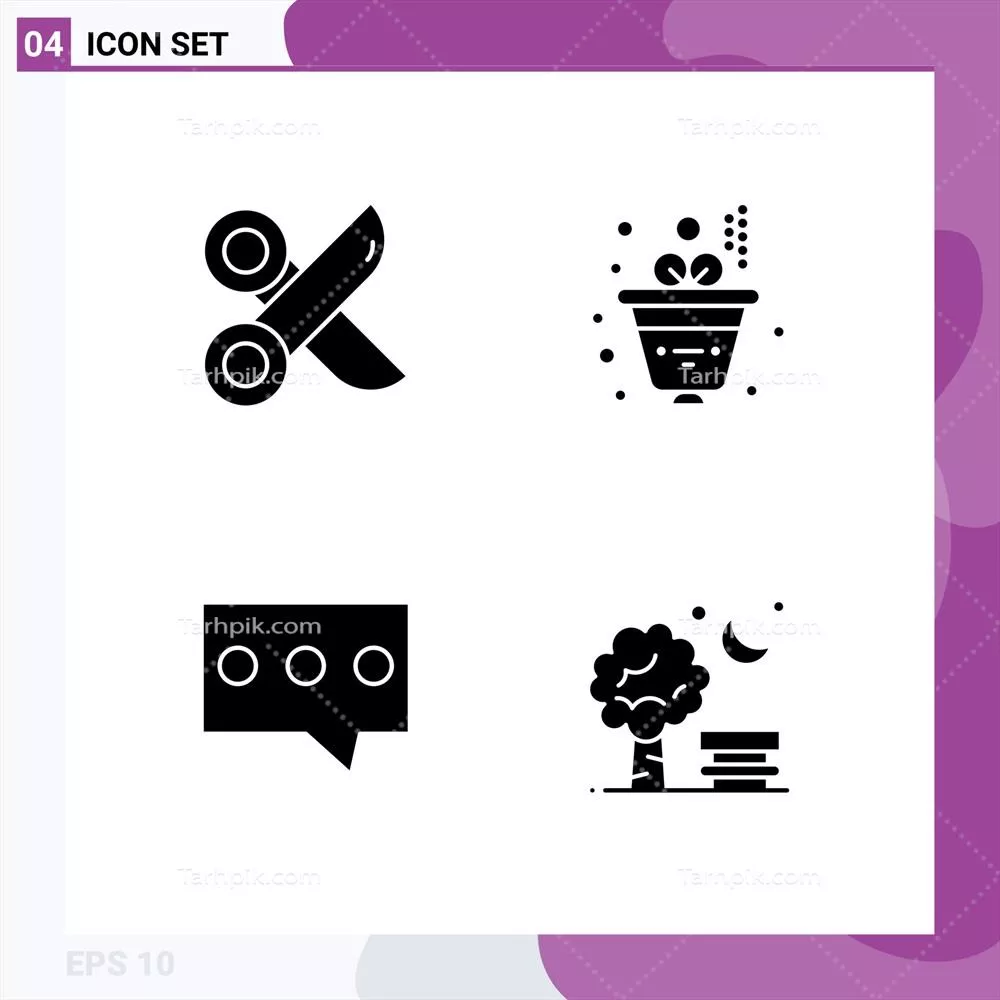 وکتور بسته چهار عددی آیکونهای خلاقانه و گرافیکی قیچی و نشانههای رشد