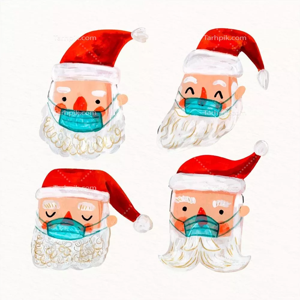 تصویر وکتوری از بابانوئل با ماسک پزشکی در حال بسته‌بندی هدایا