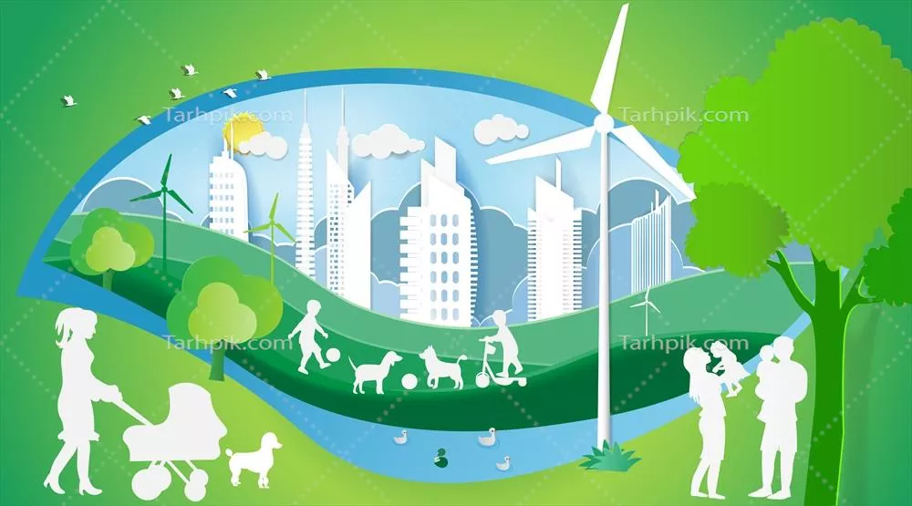 وکتور هنر کاغذی به مناسبت روز جهانی محیط زیست با نمایش شهرهای زیستمحیطی و خانوادهها
