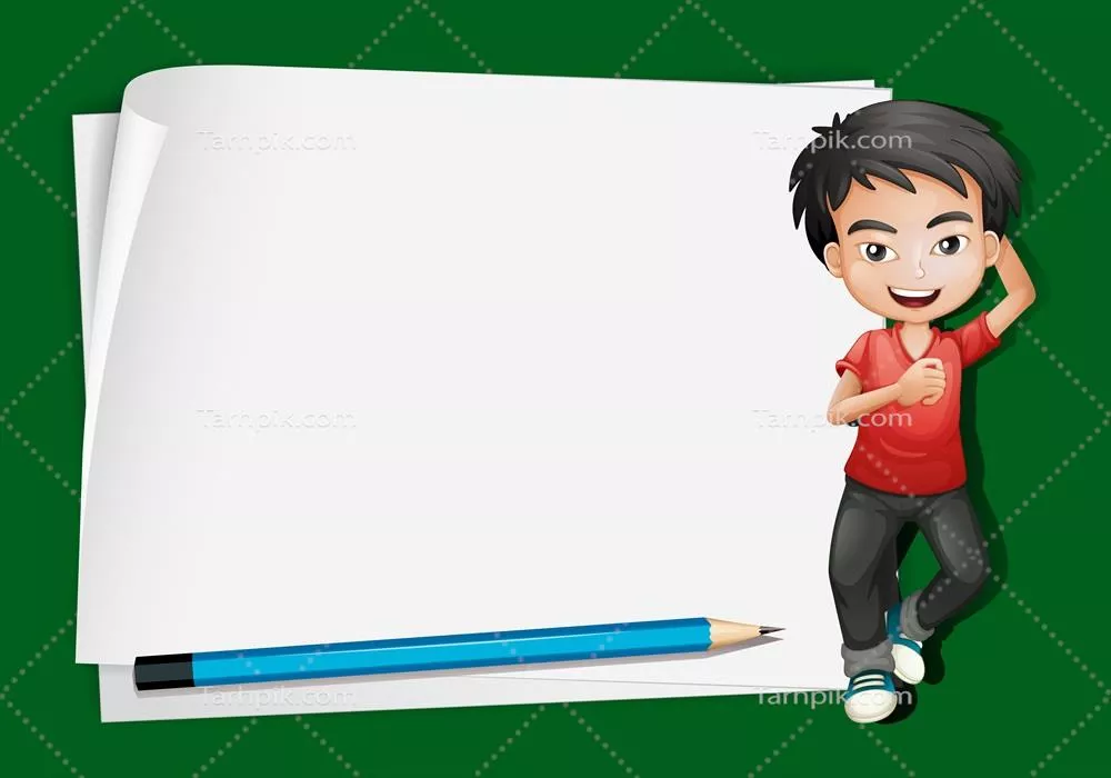 وکتور الگوی کاغذی با تصویر یک پسر شاد و مداد در حال طراحی