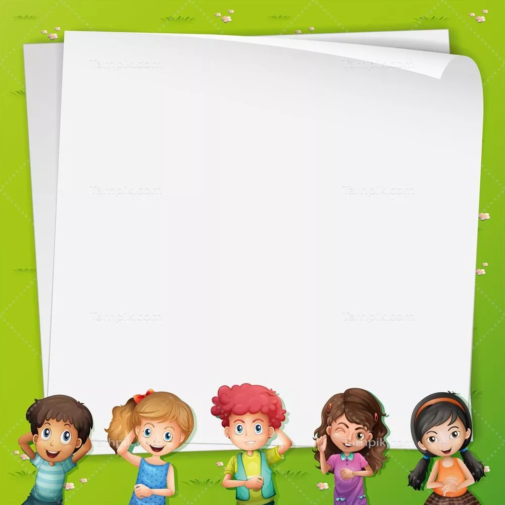 الگوهای کاغذی با تصویر کودکان دراز کشیده روی چمن - طراحی و وکتور