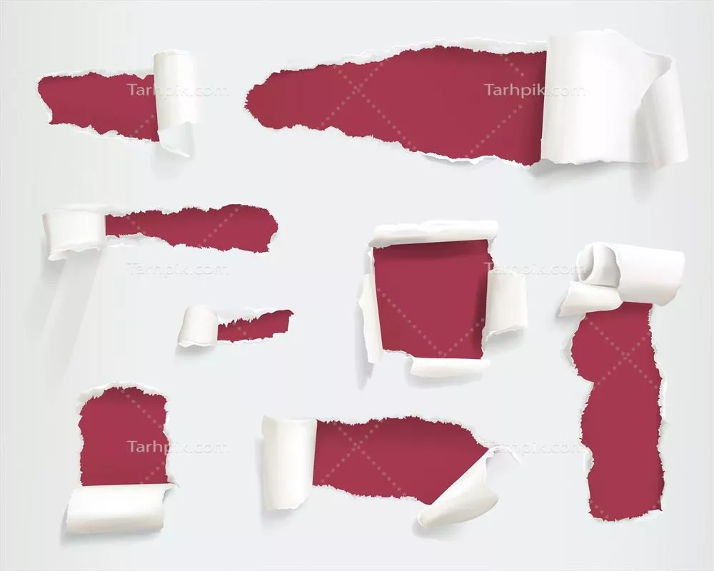 وکتور تصویر واقعی صفحه پاره شده و سوراخ دار با لبه های پاره و برای بنرها