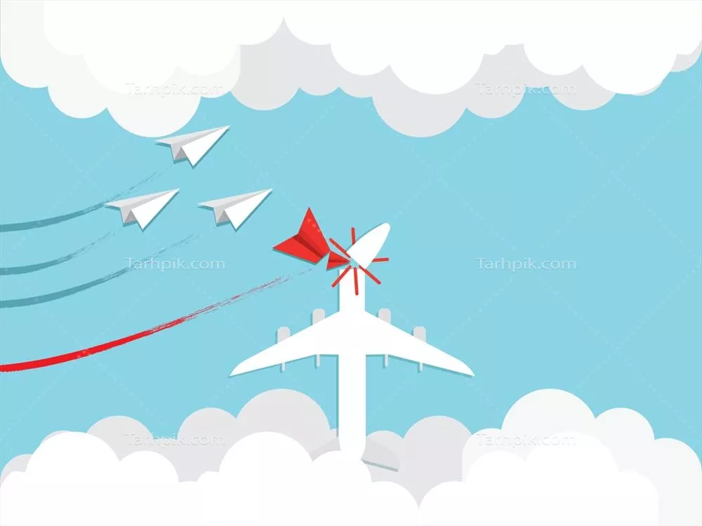 وکتور سقوط یک هواپیمای مسافربری به جنگندهها در آسمان آبی