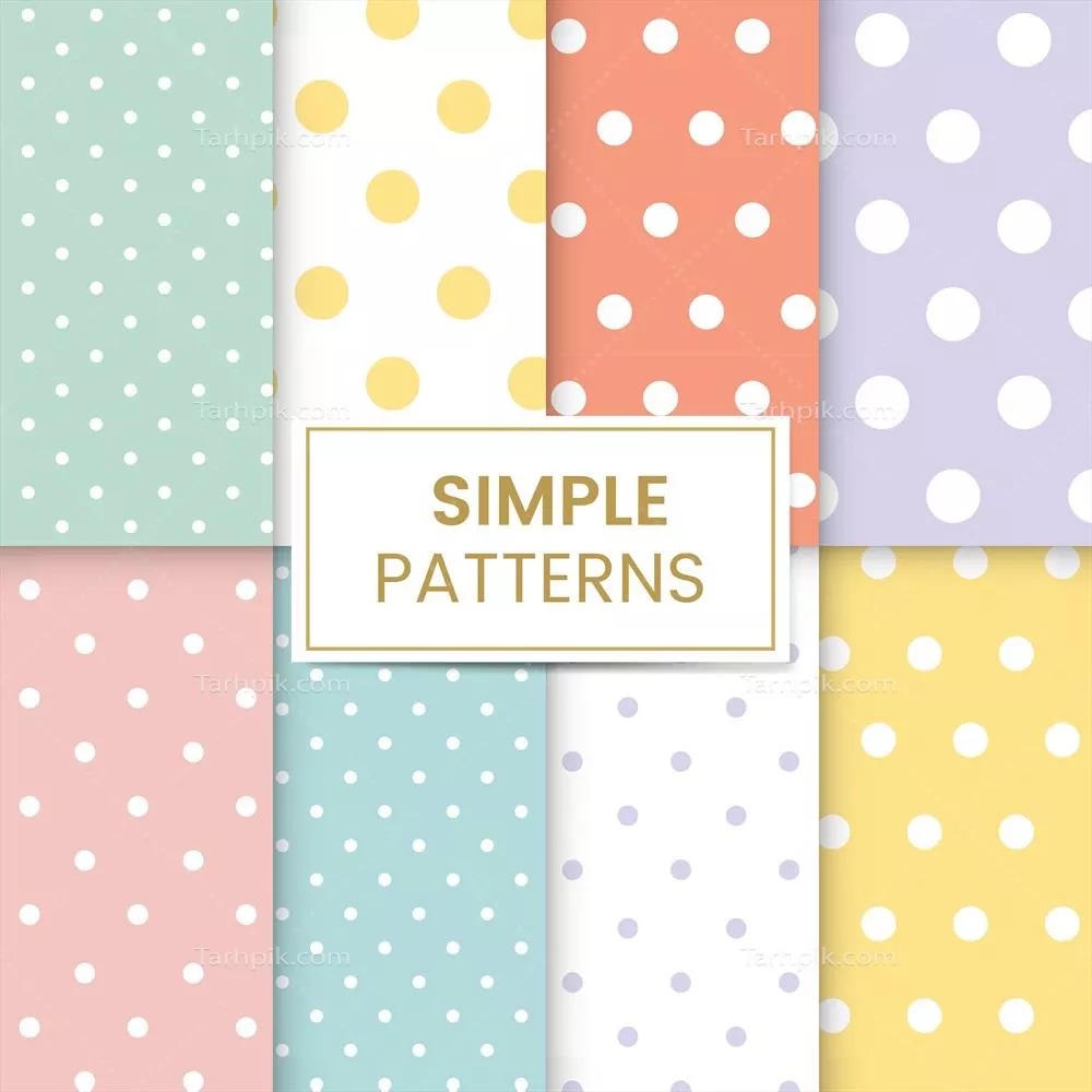 ست الگوی وکتور بدون درز با نقطه های پاستلی و الگوهای پلکانی