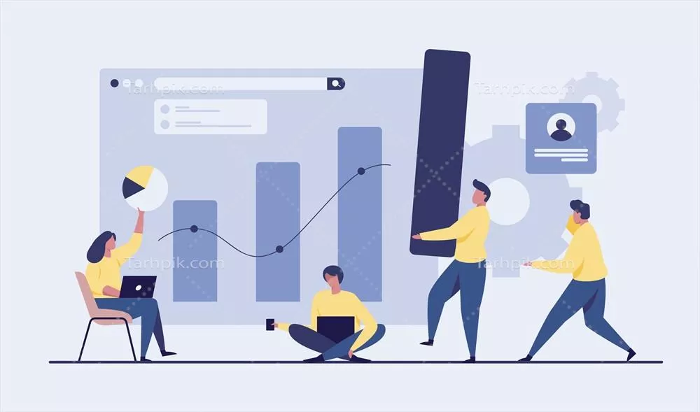 وکتور تحلیل رشد و نمودارهای تجاری با تصویرسازی افراد