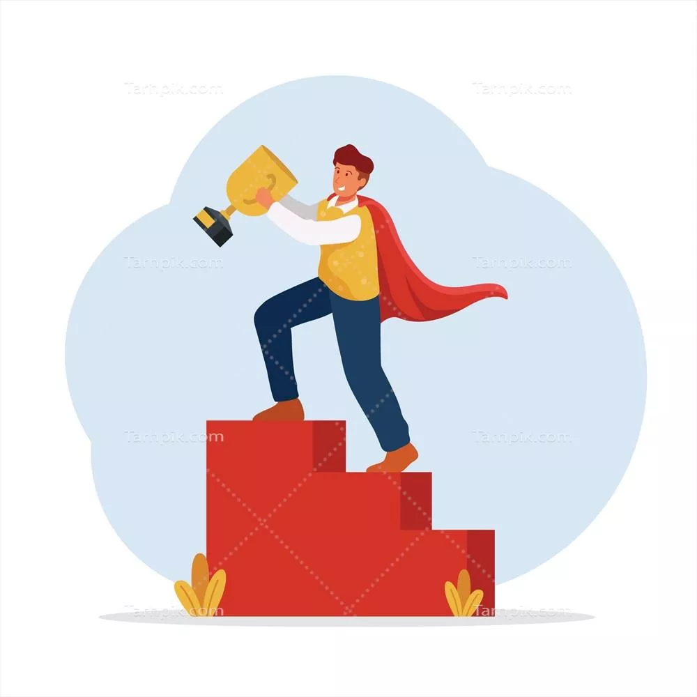 وکتور مردم در حال جشن گرفتن دستیابی به هدف با تندیس در دست