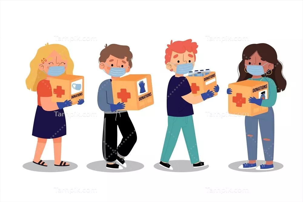 تصویر وکتوری افراد در حال اهدا مواد بهداشتی و تمیزکننده 