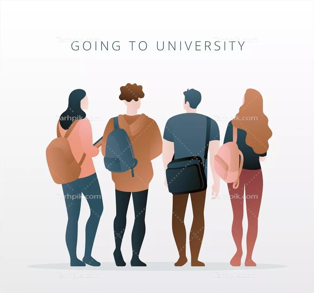 بسته گرافیکی از افراد در حال رفتن به دانشگاه با طراحی وکتوری