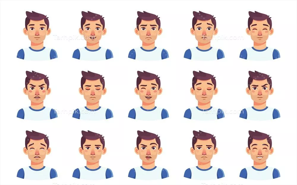 شکل‌های وکتوری از افراد در حال نمایش احساسات مختلف به صورت زیبا