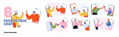 افراد در حال استفاده از اپلیکیشن چت ویدیویی بر روی تلفن هوشمند - تصویر وکتور