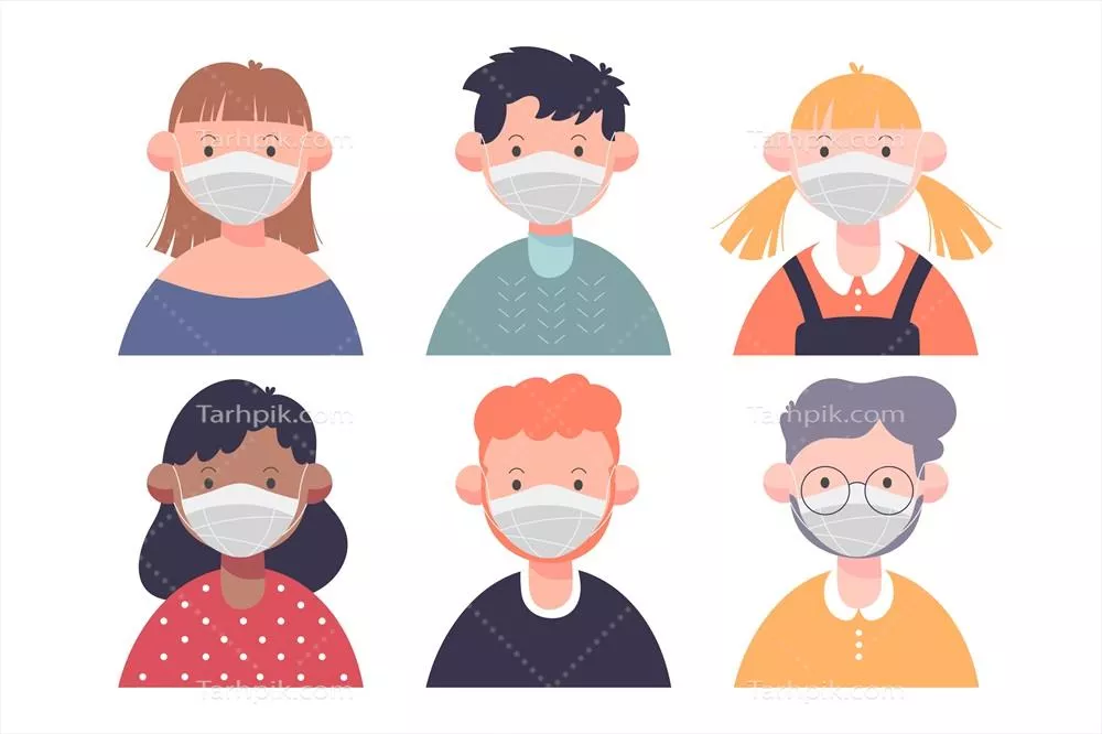 وکتور طراحی تخت الگوی افراد با ماسک پزشکی برای حفظ سلامت و ایمنی