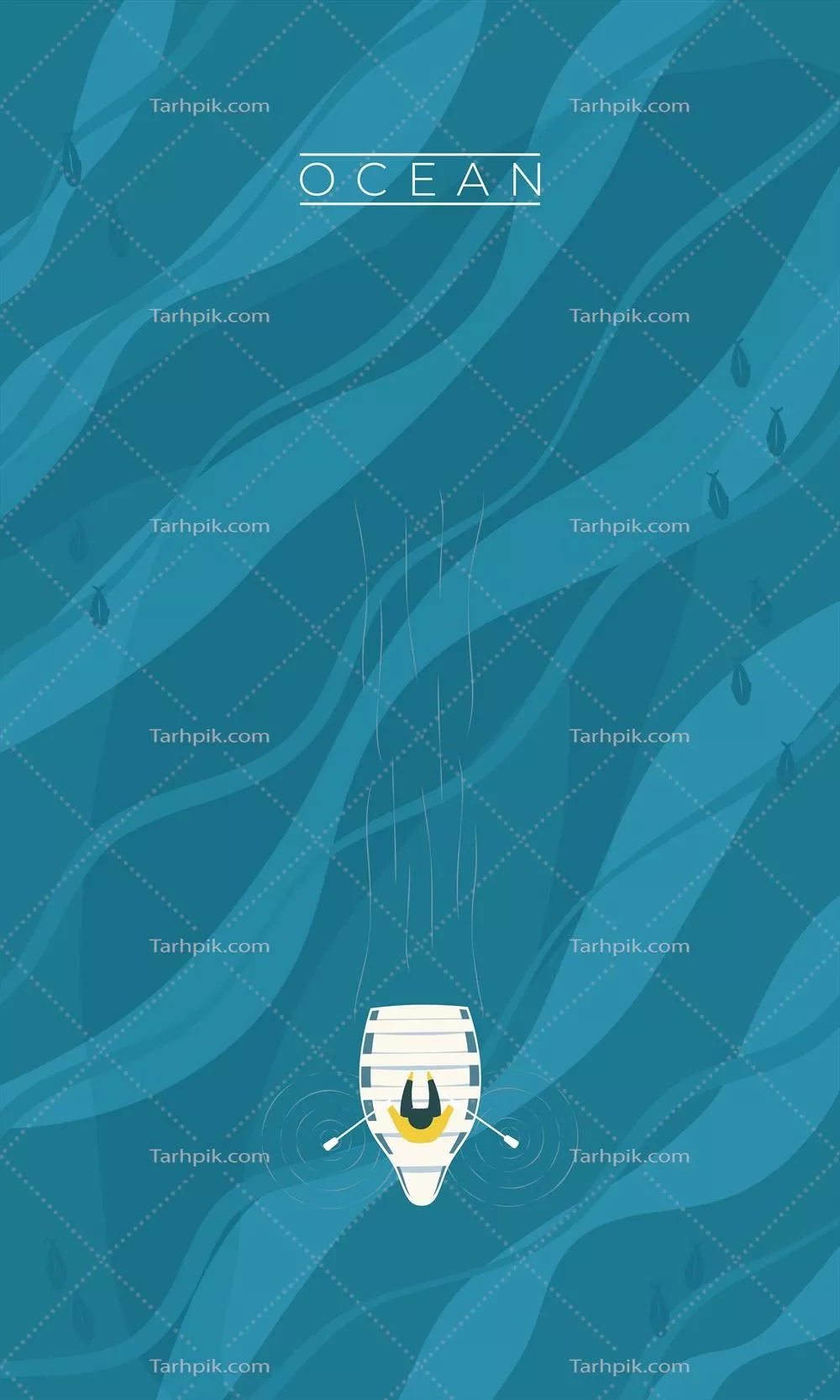 نمایی هوایی از شخص و قایق در طراحی وکتور