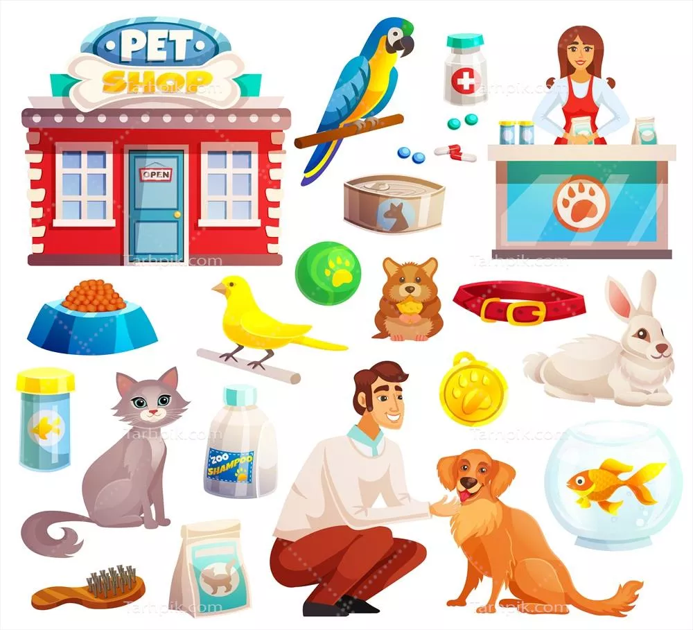 مجموعه آیکون های دکوری و وکتوری برای فروشگاه حیوانات خانگی