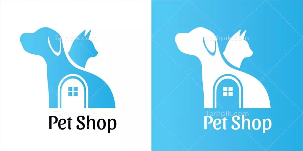 وکتور طراحی لوگوی منفی ساده فروشگاه حیوانات خانگی با تصویر سگ و گربه