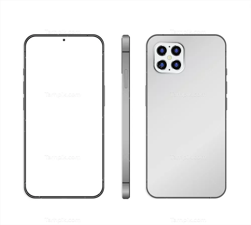 الگوی وکتور واقعگرایانه از تلفن همراه به صورت نمای جلو، عقب و کناری