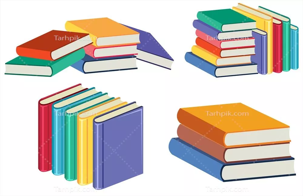 کتابهای انبوه روی زمینه سفید با طراحی وکتور زیبا