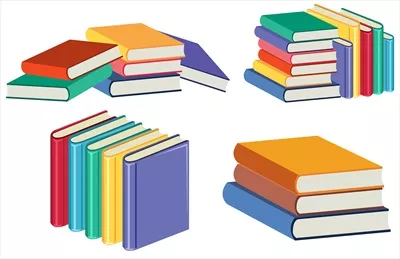 کتابهای انبوه روی زمینه سفید با طراحی وکتور زیبا