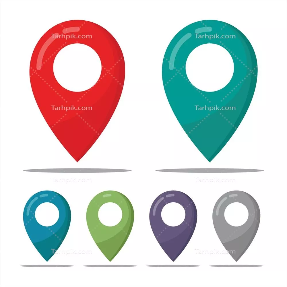 وکتور مجموعه نمادهای آیکون مکان‌نمای سنجاقی برای استفاده در نقشه‌ها