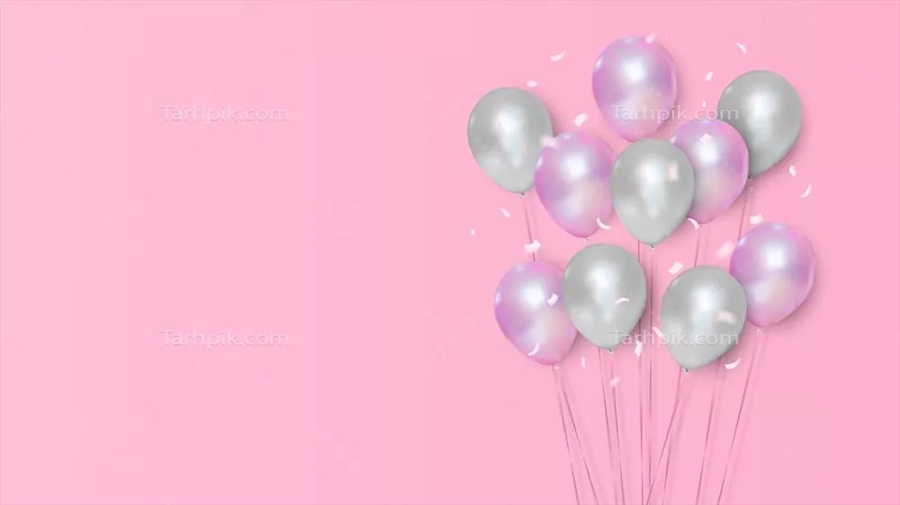 وکتور بنر جشن تولد با طراحی واقعگرایانه بالون های هلیومی صورتی و سفید