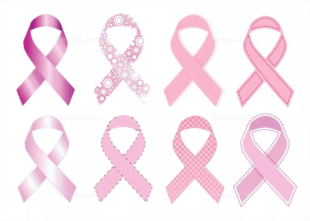 وکتور نمادها و الگوهای مختلف ربان صورتی آگاهی از سرطان پستان به عنوان نشان