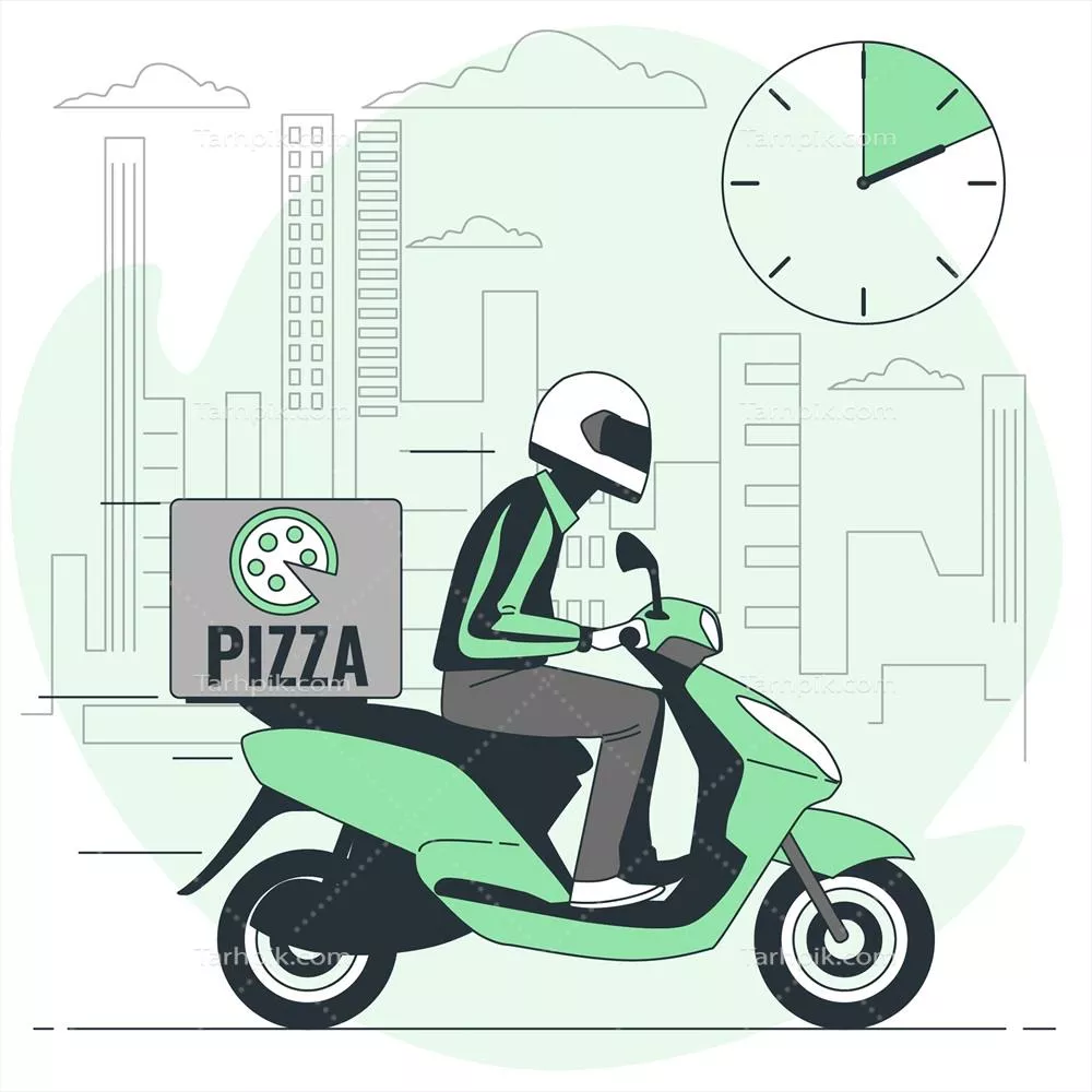 تصویر مفهومی از تحویل پیتزا به صورت وکتور با جزئیات و طراحی مدرن